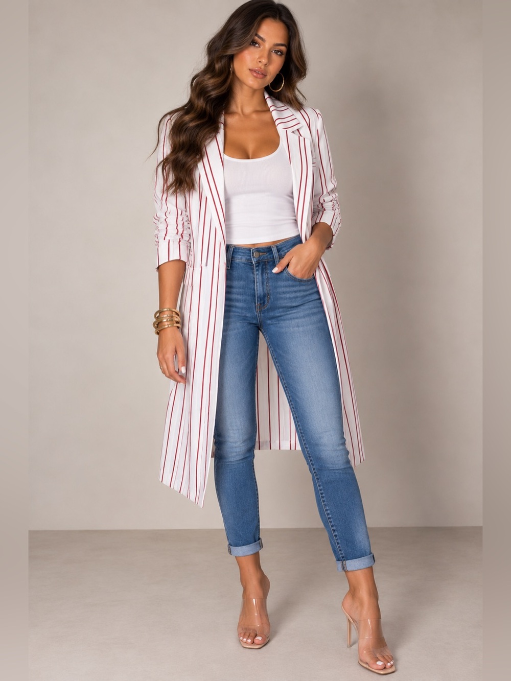 Forever 21 White Blazer with Red Stripes